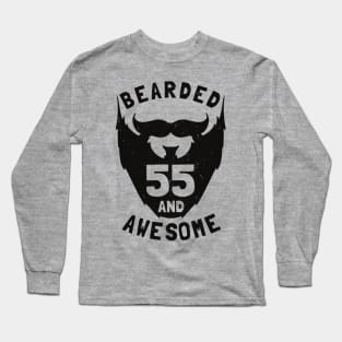 55th Birthday Gift Bearded 55 And Awesome Long Sleeve T-Shirt